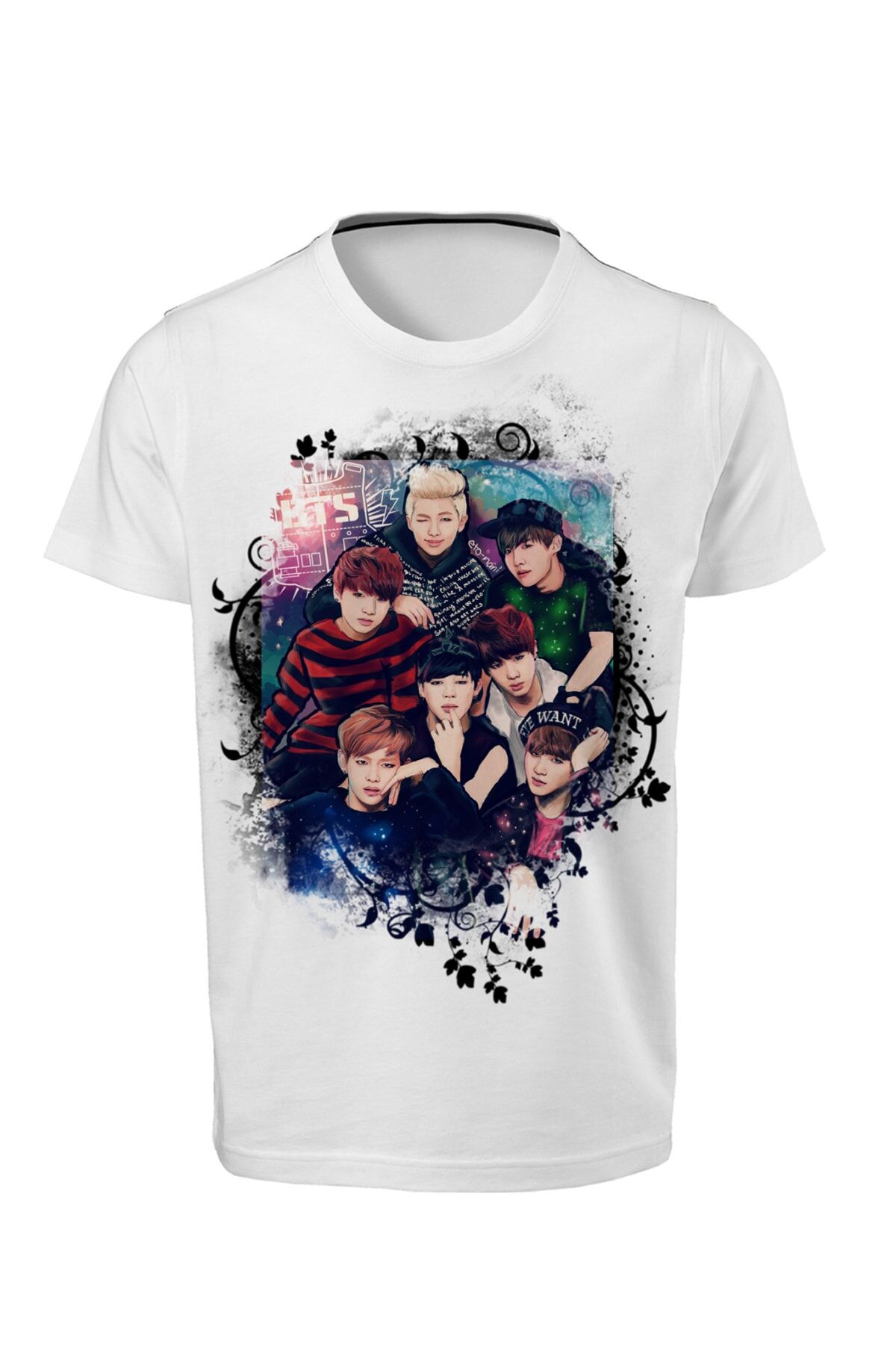Bts - All Stars - Unisex Çocuk Beyaz Dijital Baskılı T-shirt E-01