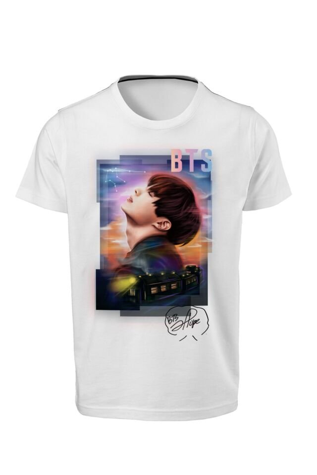 Bts - J-hope - Unisex Çocuk Beyaz Dijital Baskılı T-shirt E-02