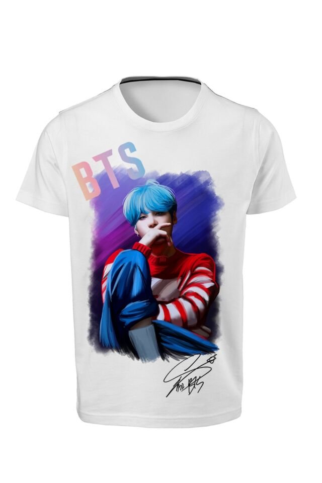 Bts - Suga - Unisex Çocuk Beyaz Dijital Baskılı T-shirt E-07