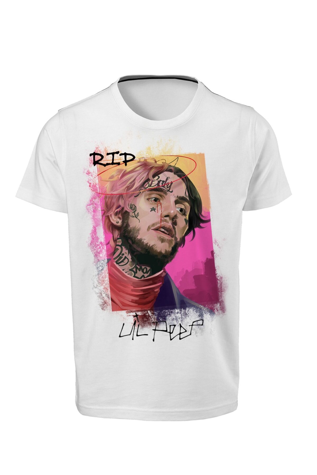 Hiphop - Lil Peep - Dijital Baskılı Beyaz Unisex T-shirt E-01