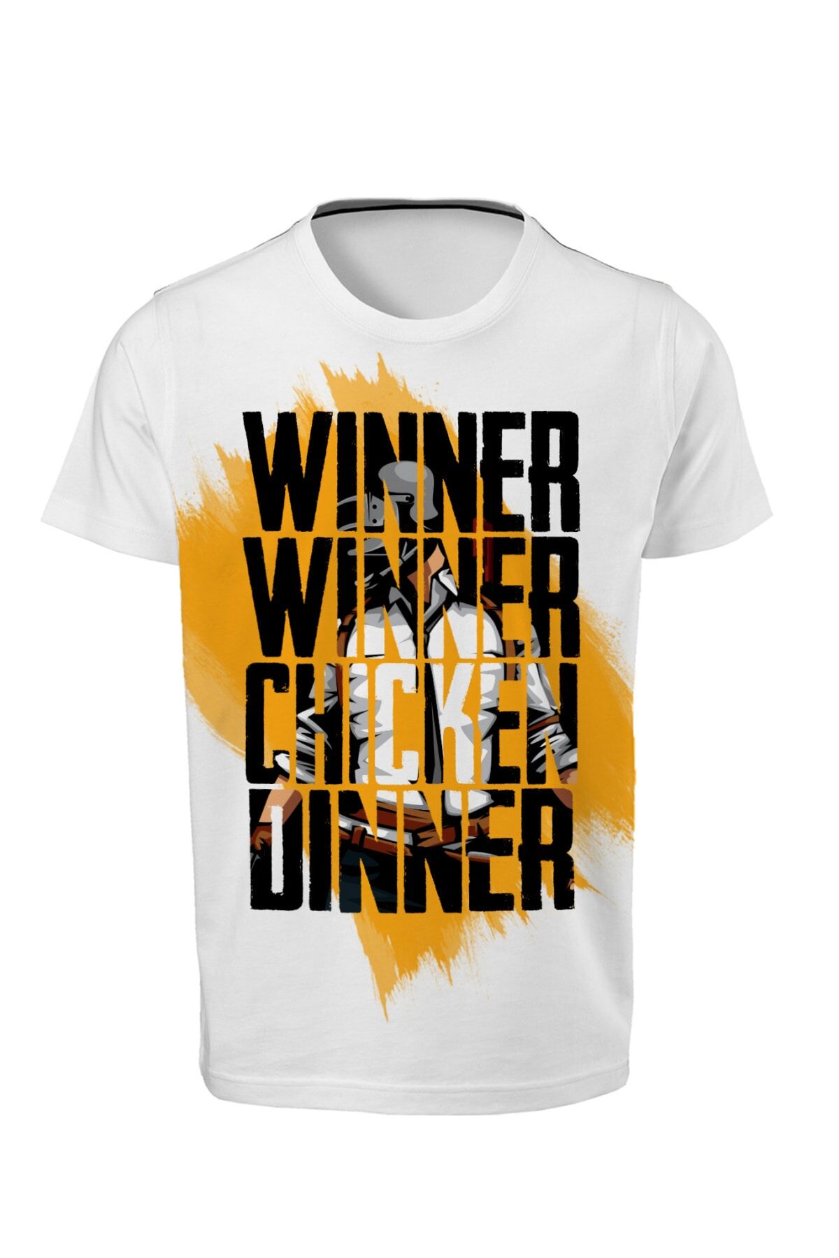 Unısex Beyaz Sarı Dijital Baskılı T-shirt K-01