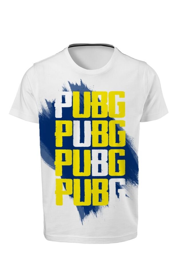 Unisex Sarı Lacivert Pubg Dijital Baskılı Tshirt