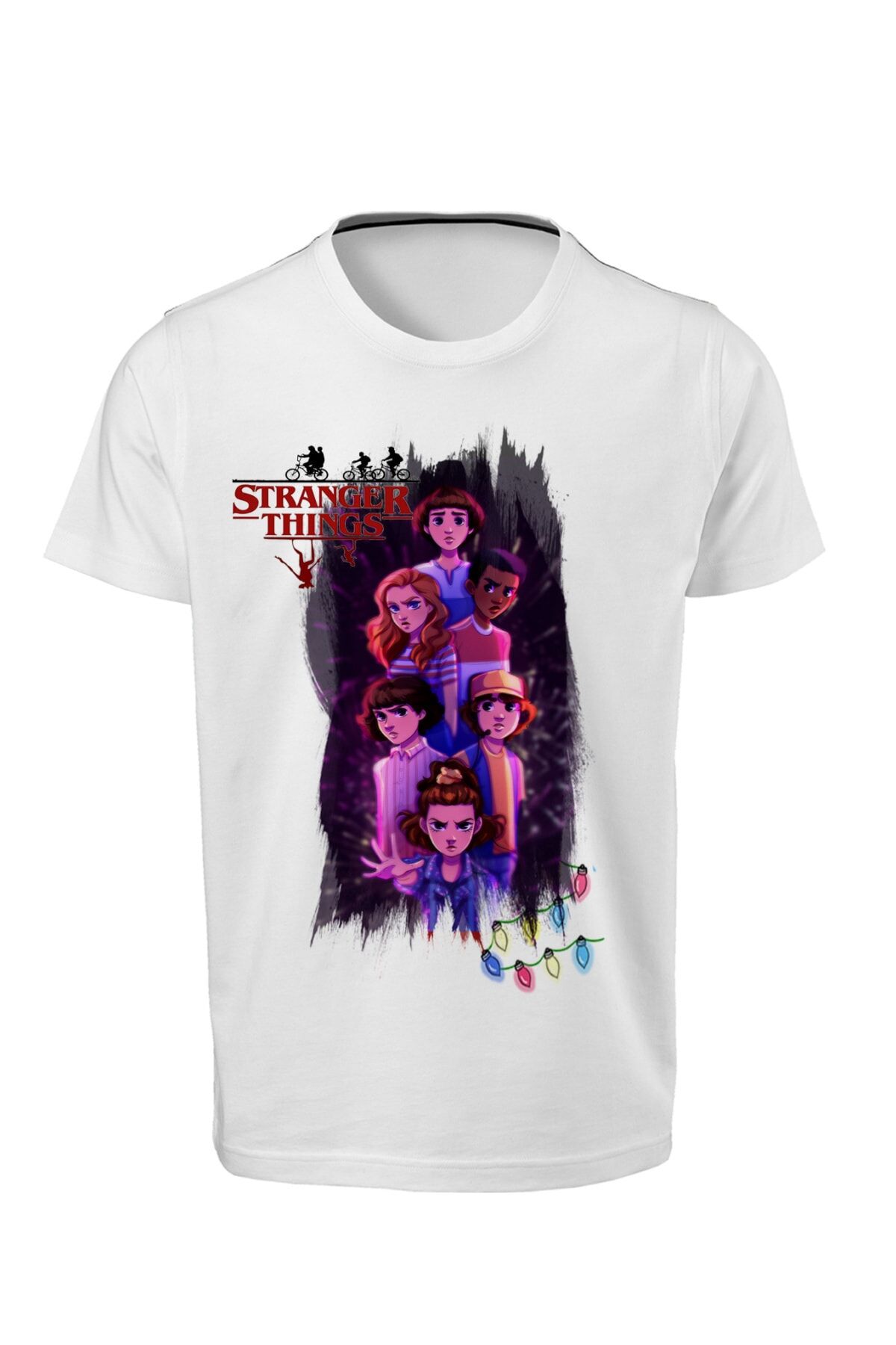 Stranger Things - Dijital Baskılı Unisex Çocuk Beyaz T-shirt K-02