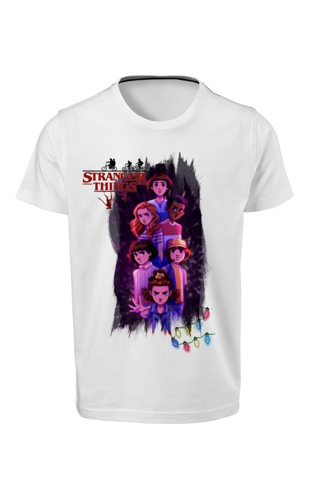 Stranger Things - Dijital Baskılı Unisex Çocuk Beyaz T-shirt K-02