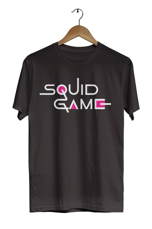 Squid Game Kore Yazı Model Baskılı Siyah Unisex T-shirt