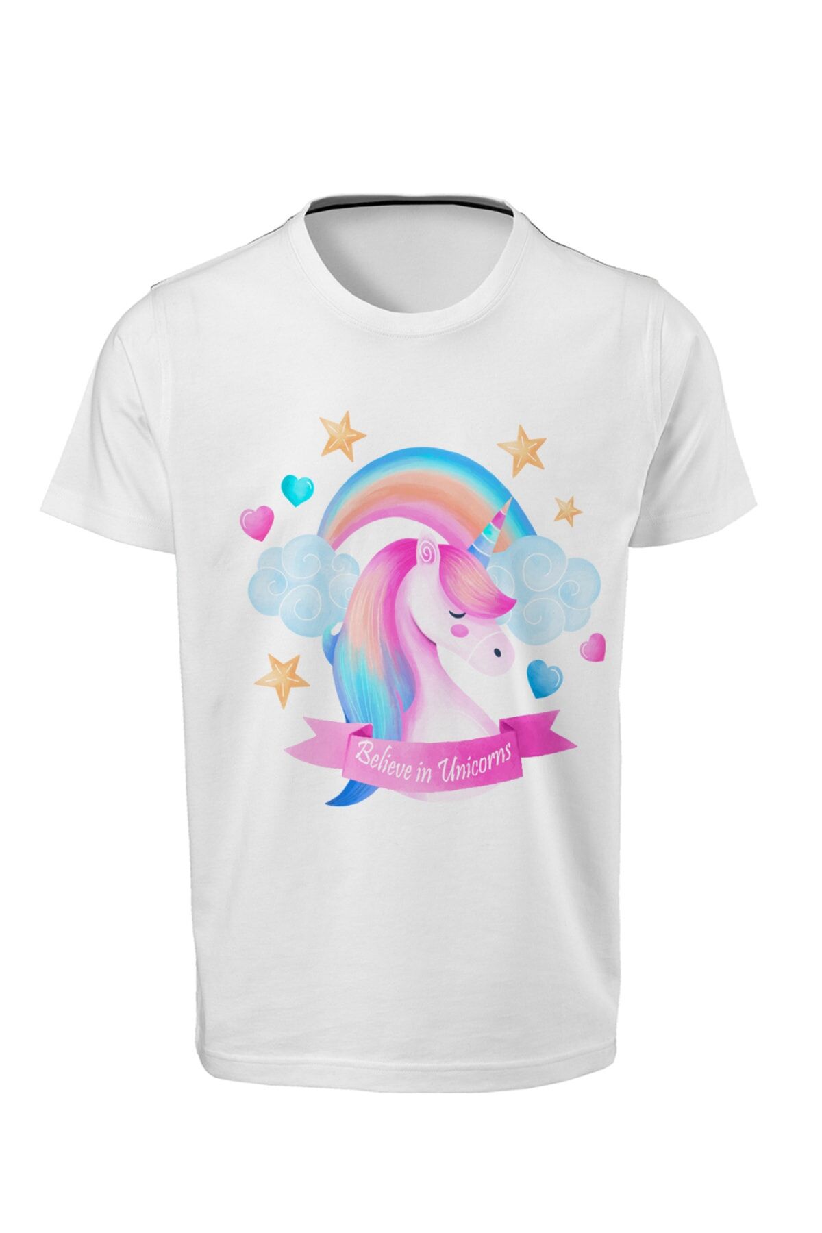 Unicorns - Kız Çocuk Beyaz Dijital Baskılı T-shirt K-01 Beyaz - 13-14 Yaş