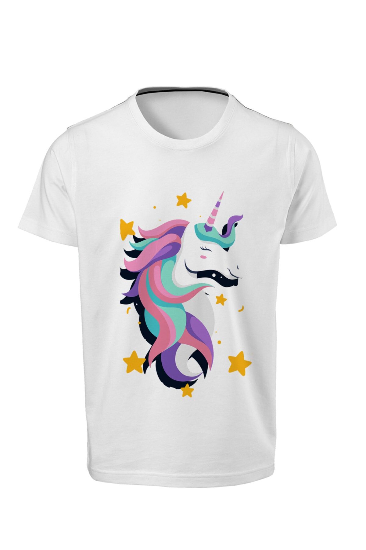 Unicorns - Dijital Baskılı Beyaz Unisex T-shirt K-02 Beyaz - M