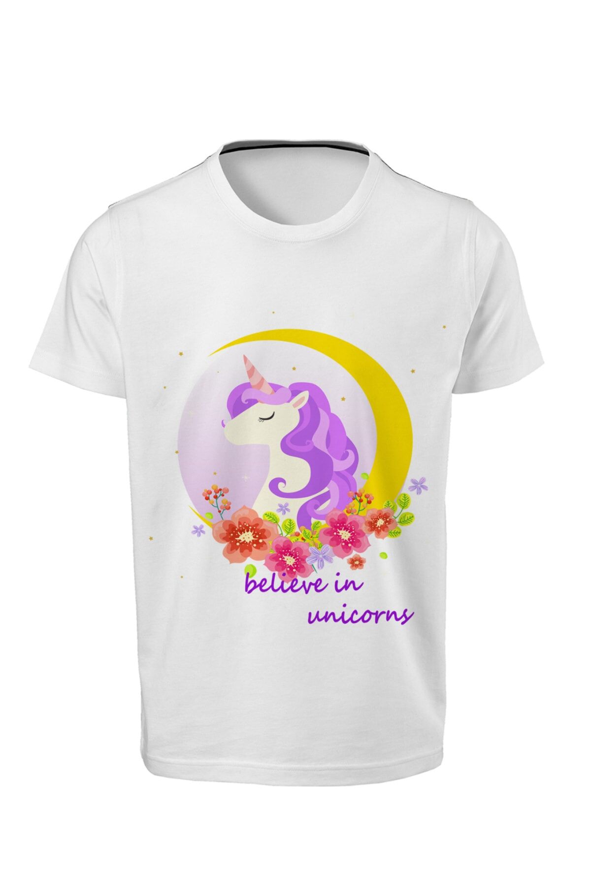 Kız Çocuk Beyaz Unicorns Dijital Baskılı T-shirt K-03 Beyaz - L