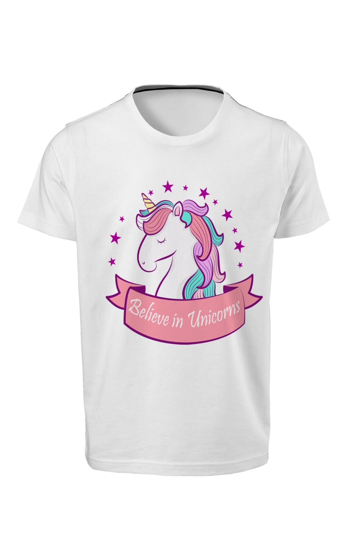 Unicorns - Dijital Baskılı Beyaz Unisex T-shirt K-04 Beyaz - 2-4 Yaş