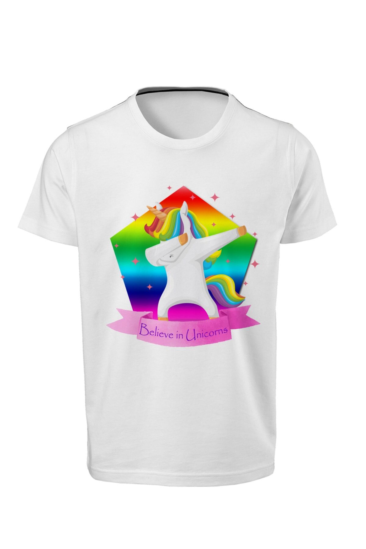 Unicorns - Dijital Baskılı Beyaz Unisex T-shirt E-05 Beyaz - XS